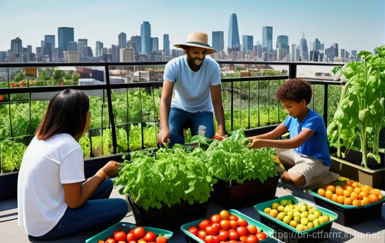 도시농업관리사 채용 공고 분석 - **Prompt:** A vibrant and thriving rooftop garden situated atop a modern city building. In the foreg...