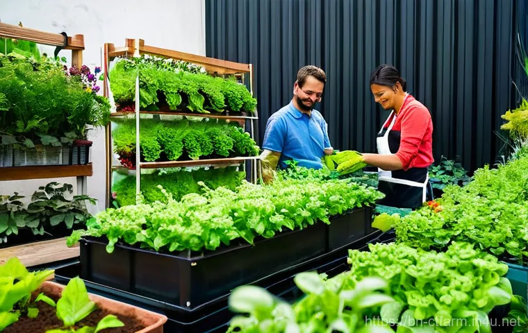 도시농업관리사와 도시 텃밭의 조화 - **Urban Rooftop Garden Harvest with Diverse Family:**
    "A vibrant, sun-drenched urban rooftop gar...